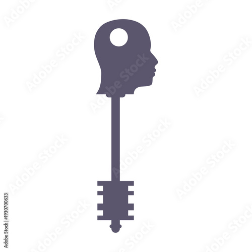 Male head merges into a key. A human head shaped like a key. Problem solving, unlocking potential, innovation, and business intelligence and psychology concept.