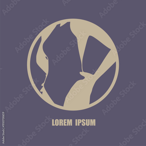 Illustration of a beautiful fashion model posing in a stylish swimsuit. Young attractive woman. Fashion emblem in a round frame.