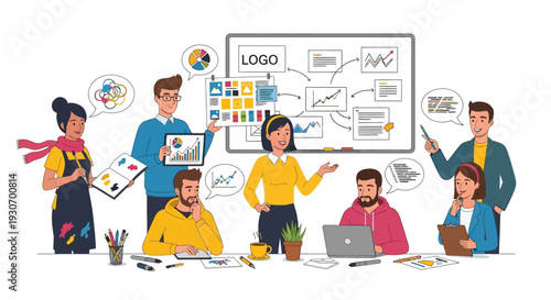 Creative team brainstorming and collaborating on innovative business project