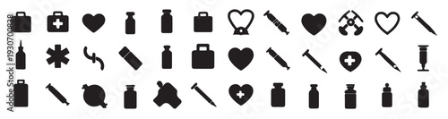 collection of medical icons including hearts