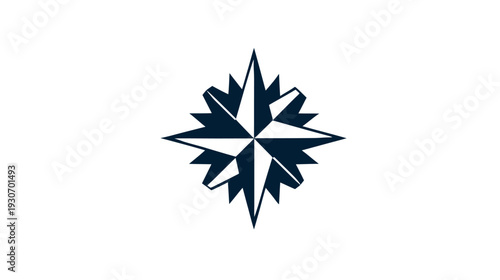 A symmetrical, stylized nautical compass rose illustration, rendered in a two-tone, high contrast design