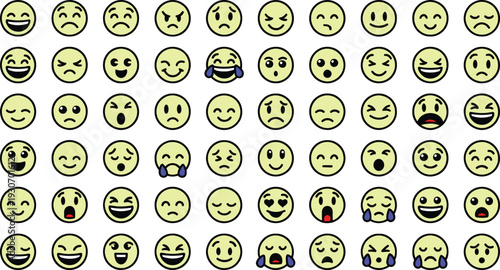 60 colorful face reaction emoji icon set vector art design