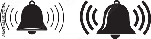 Bell Icon Set – Notification Alert Symbol Black and White Vector, Set of bell icons with different states and styles