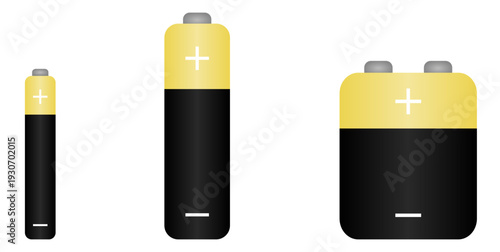 Ilustración de pilas o baterías. Conjunto de icono de energía o electricidad. Vector color para folleto, app, sitio web, ferreterías, negocios, tiendas y otros.