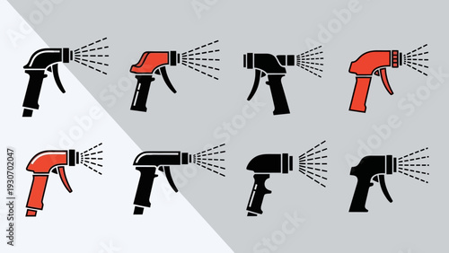 Sprayer nozzle vector illustrations collection of spray bottles in various styles