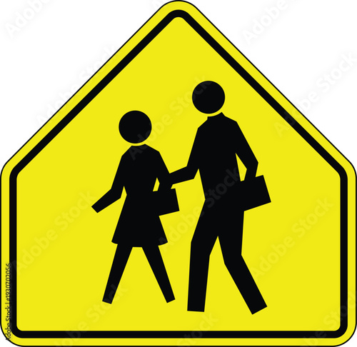 School crossing traffic sign yellow vector illustration