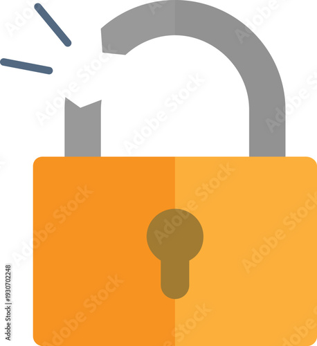 Open broken padlock icon representing cyber security breach or vulnerability concept