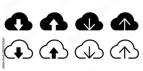 Quadro su tela Cloud computing icons with upload and download arrows in solid and outline style