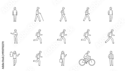 Outlined figures depicting various activities and poses in vector format