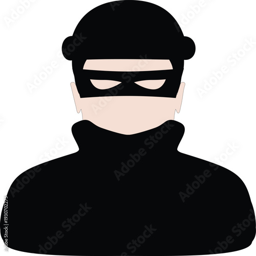 Cyber criminal or thief avatar icon wearing black mask and beanie
