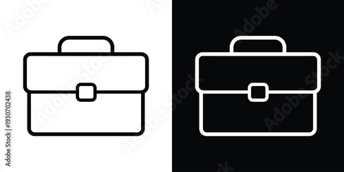Professional business briefcase outline icon. Minimalist black and white vector graphic representing employment, career, office work, corporate identity, and executive documents.