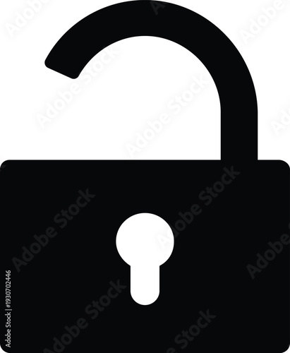 Black unlocked padlock icon showing open access and released security vector illustration on transparent background