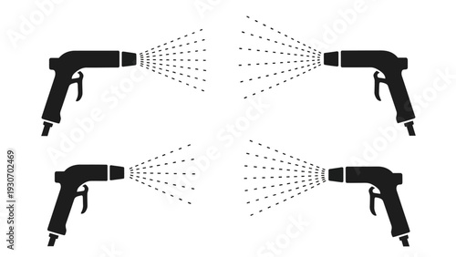 Black spray guns water droplets illustration on white background