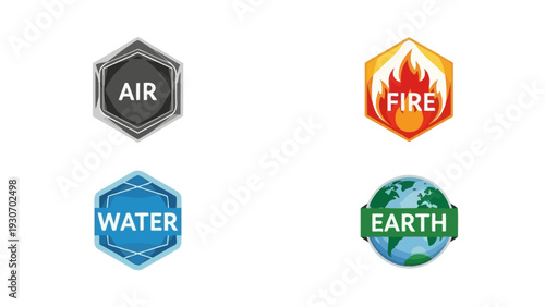 Four element symbols air fire water and earth isolated on white background