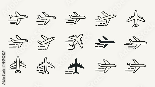 Airplane icons set of various plane illustrations for design and concepts