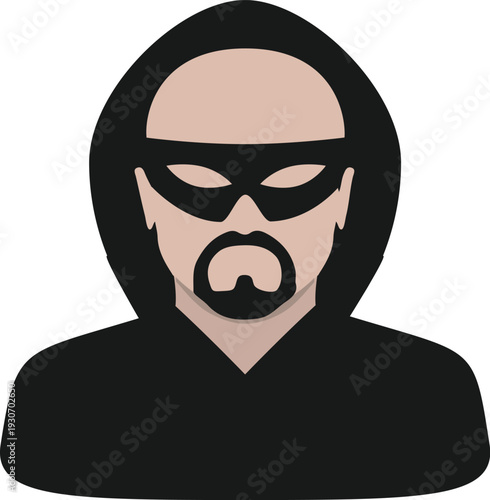 Thief avatar  with no hairicon flat style design isolated on transparency grid background