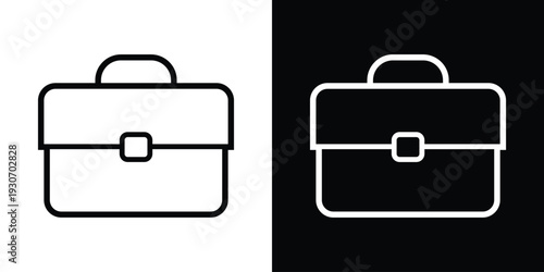 Professional business briefcase outline icon. Minimalist black and white vector graphic representing employment, career, office work, corporate identity, and executive documents.