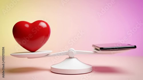 Heart and smartphone balancing on a scale