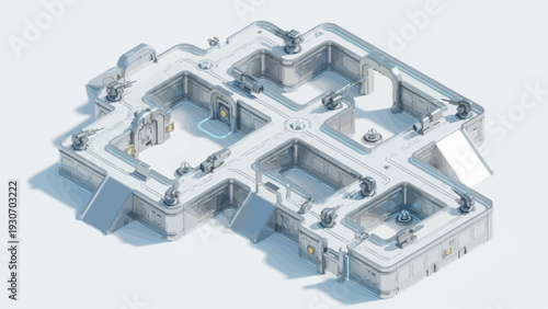 Futuristic sci fi base layout with turrets.