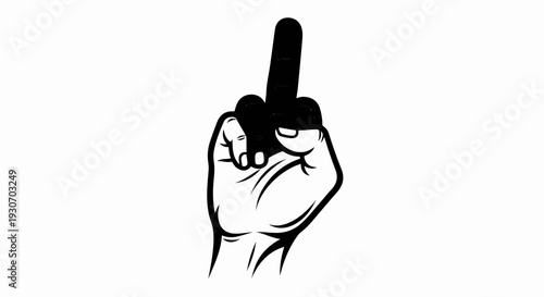 Stylized black middle finger raised against a white background