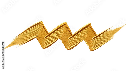 Golden abstract brush stroke on a white background.