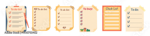 Set of planners, note paper, to do list, stickers templates.  To do list, check list, to buy list.