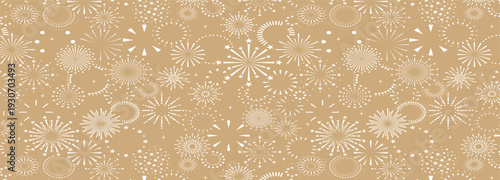 Fireworks background, gold celebration seamless pattern