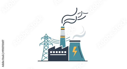 Electric Power Plant with Smokestack.