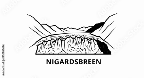 Stylized illustration of a glacial landscape with mountains and a textured ice field