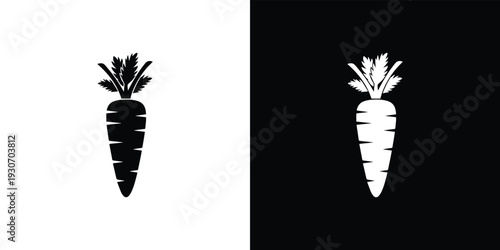 Black and white carrot on split background vegetable silhouette
