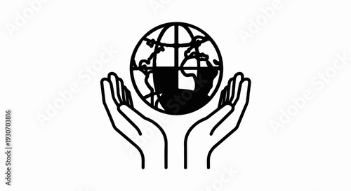 Two hands gently cradling a stylized globe, symbolizing care and protection