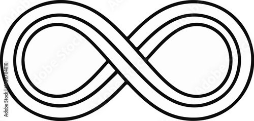 Stylized infinity symbol composed of intertwined, parallel lines on a white background