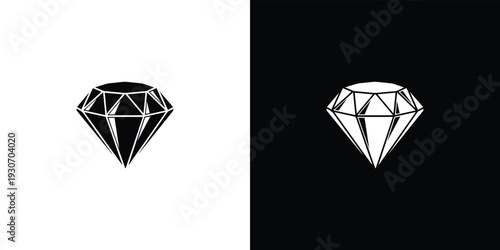Black and white diamond on split background gemstone symbol