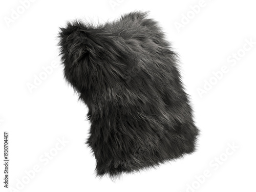 Cuadro en lienzo Black fluffy faux fur pillow isolated PNG, square shaggy decorative cushion in d
