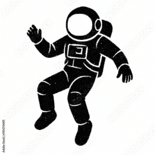Minimalist Black and White Astronaut Silhouette Floating in Zero Gravity Space