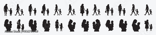 set of silhouettes of women with children collection