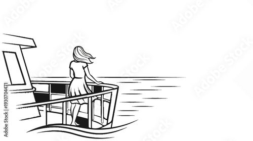 Woman on a boat railing looking out at the water with wind in her hair