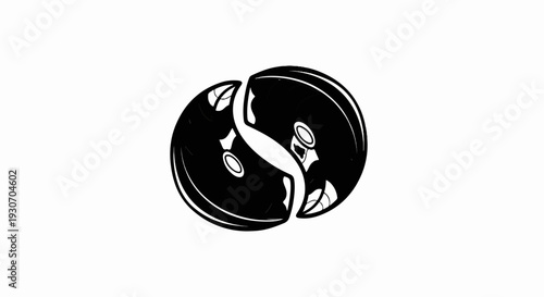 Yin-yang symbol formed by two stylized, sliced apples