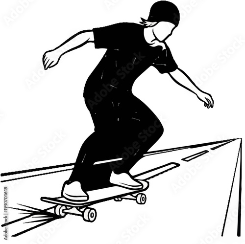 Young person in black clothing rides a skateboard on a road