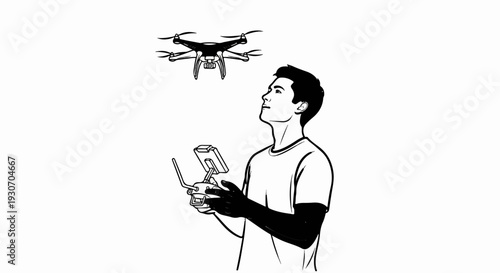 Young person operating a drone with a remote control