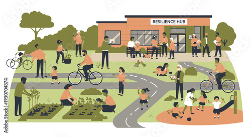 Community Center with People Engaging in Outdoor Activities