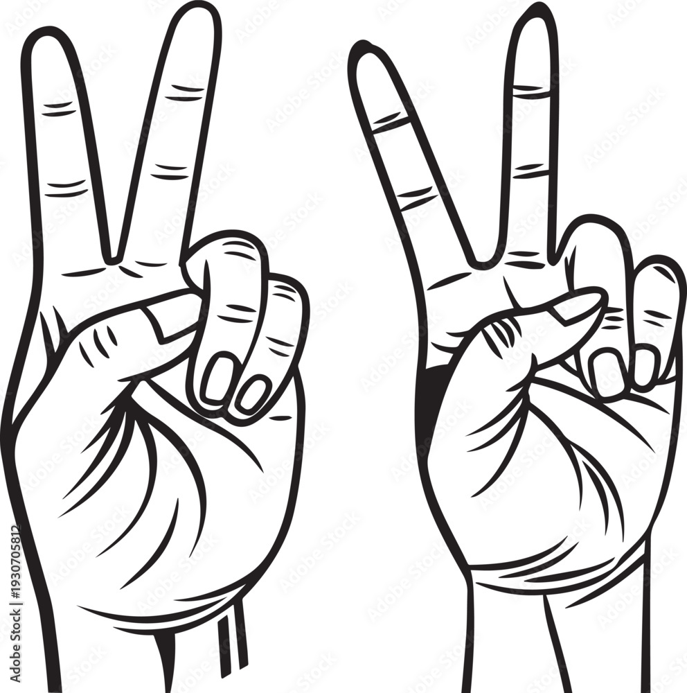 Obraz premium Peace Hand Sign Vector | Victory Hand Gesture Silhouette PNG .