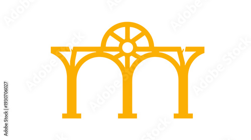 Simple illustration featuring an arched architectural structure with yellow details on a white background