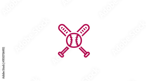 A maroon baseball and crossed bats icon on a white background, minimal and modern