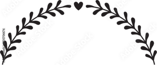 Hand drawn two leafy branches forming an arched border