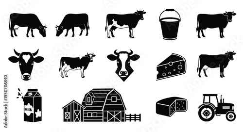 Farm Animals and Equipment Silhouettes.