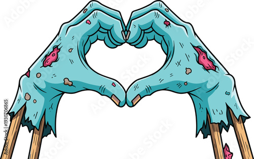Zombie hands forming heart shape spooky horror illustration creepy undead arms isolated on white background for halloween design concept