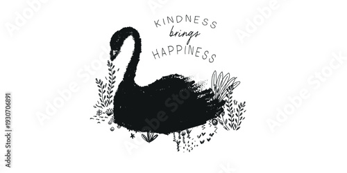 Black swan silhouette with abstract text