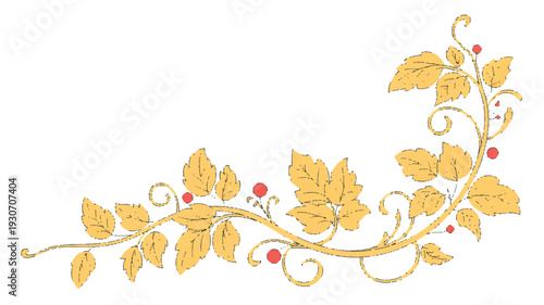A decorative Art Nouveau-style floral design element in gold and red colors against a white background (1)_traced
