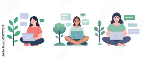 Virtual Office Remote Worker Flat Design Vector Illustration